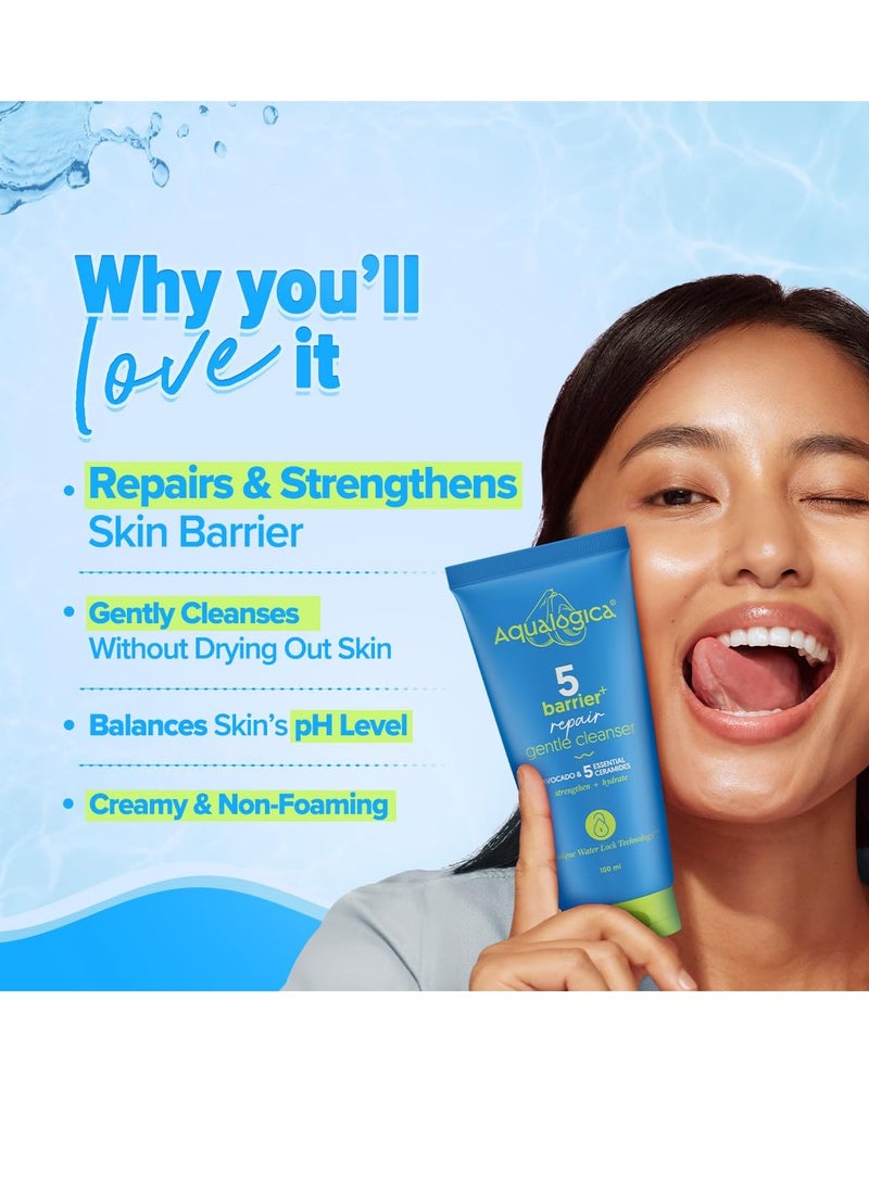 Aqualogica 5 Barrier+ Gentle Face Cleanser with Avocado & 5 Essential Ceramides-100ml | Dry to Normal, Sensitive Skin | Non-Oil Stripping | Gently Cleanses & Hydrates | Men & Women  - Image 2