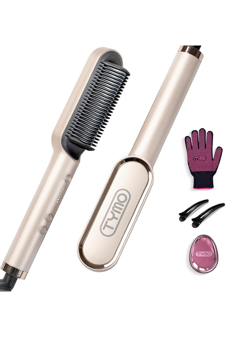 TYMO Hair Straightener Brush TYMO Ring Hair Straightener Comb Straightening Brush for Women with 5 Temps 20s Fast Heating  Dual Voltage Gold 