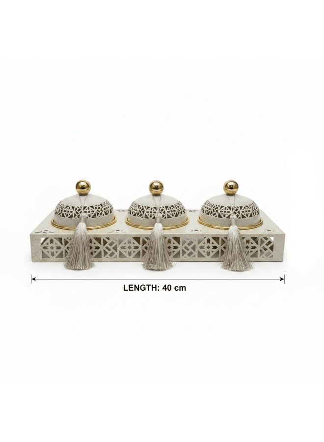 AKDC Cream & Gold Arabesque Candy Bowl with Holder — 3 Pcs Set - 40×15 cm - Image 2