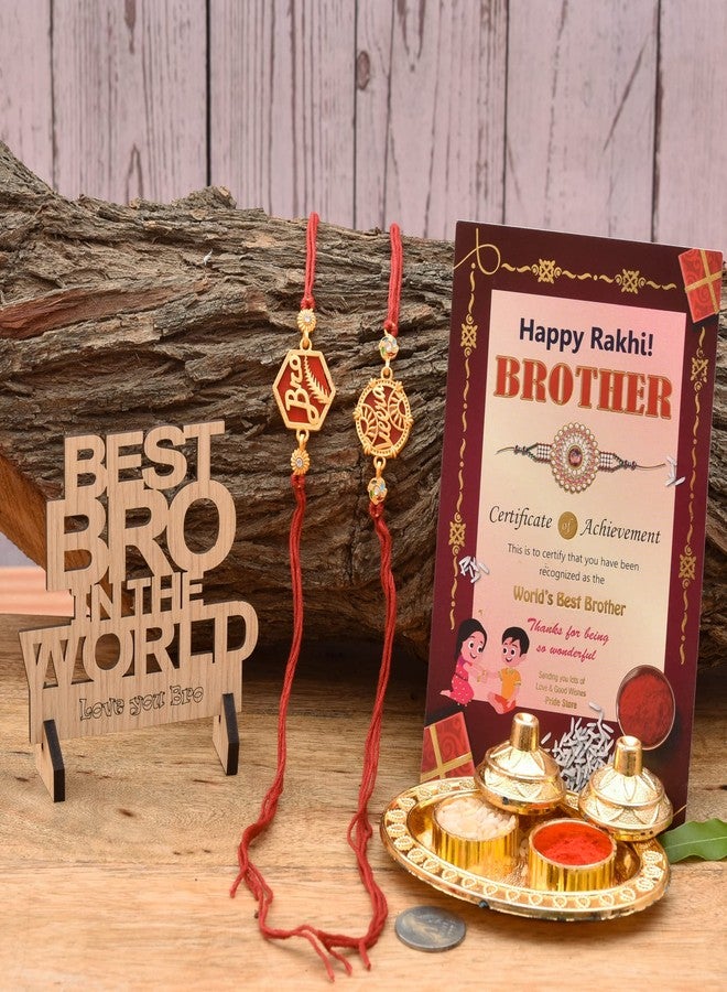Pride Store Combo of Rakhi for Bro | Best Bro In The World Wooden Showpiece | Thali for Roli and Rice | Achievement Certificate | Rakhi for Bro| Rakhi Gift for Brother - Image 2
