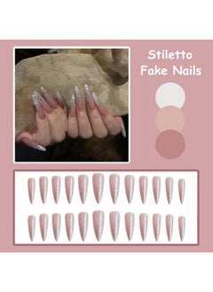 Press On Nails Long Stiletto Fake Nails Glossy Glue On Nails Sharp Almond Acrylic Nails Nude Pink Artificial Nails Bling Glitter Stick On False Nails With Design 24 Pcs - pzsku/Z28BC6928529D1F5A36D3Z/45/_/1734182858/9456b283-b0c4-4402-8c9f-c295033f8541