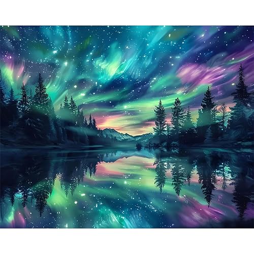 Hutarosl Paint by Numbers for AdultsAurora Paint by Number Canvas for AdultsStarry Sky Paint by Number AdultAurora DIY Oil Painting Kits for Gifts Home Decor 16x20in - Image 1