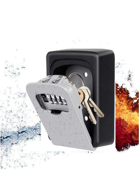 Security Key Lock Box, 4 Digit Metal Outdoor Safe Key Box, Weatherproof Lock box for House Key, Wall Mount Key Storage, Resettable Code