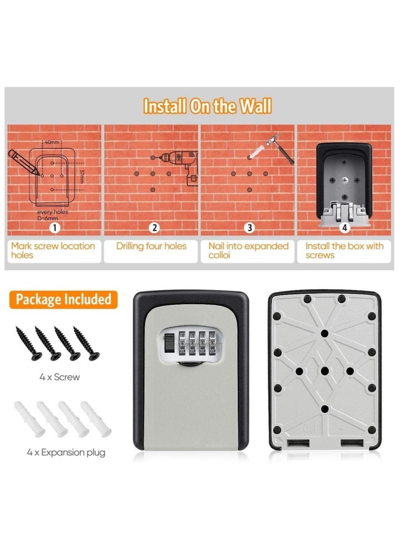 DMG TECH - Security Key Lock Box, 4 Digit Metal Outdoor Safe Key Box, Weatherproof Lock box for House Key, Wall Mount Key Storage, Resettable Code - Image 1