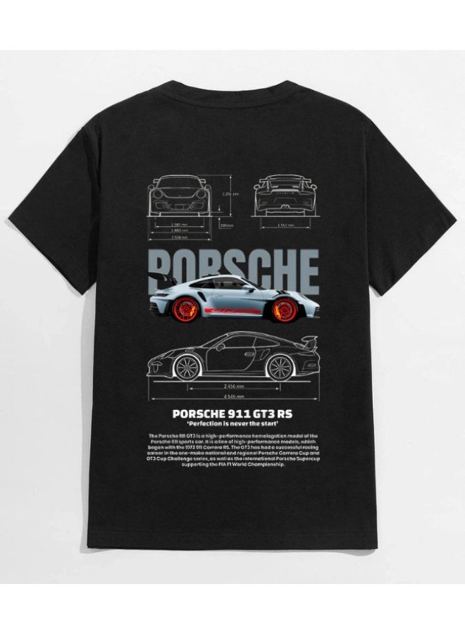 Sports Car Blueprint Graphic T-Shirt for Men | Performance Car Back Print Streetwear Tee