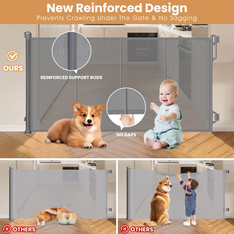 Spaceany Reinforced Retractable Baby Gate or Mesh Dog Gate,Easy to Use for Stairs, Doorways, Hallways, Indoor, Outdoor, Wide Pet Gate 33.5" Tall, Extends to 45" Wide, Gray - Image 3