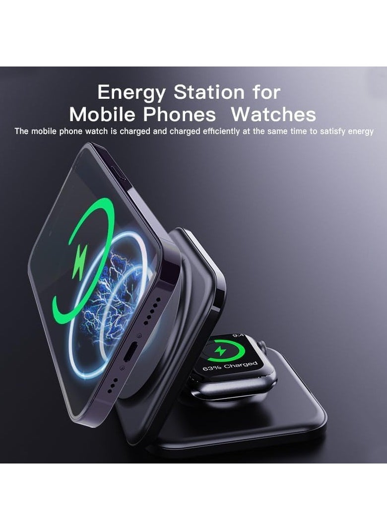 Generic - Foldable 3 in 1 Wireless Charger Compatible with MagSafe iPhone 16 15 14 13 12 Watch AirPods Lightweight Portable Strong Magnetic Attraction Suitable - Image 1