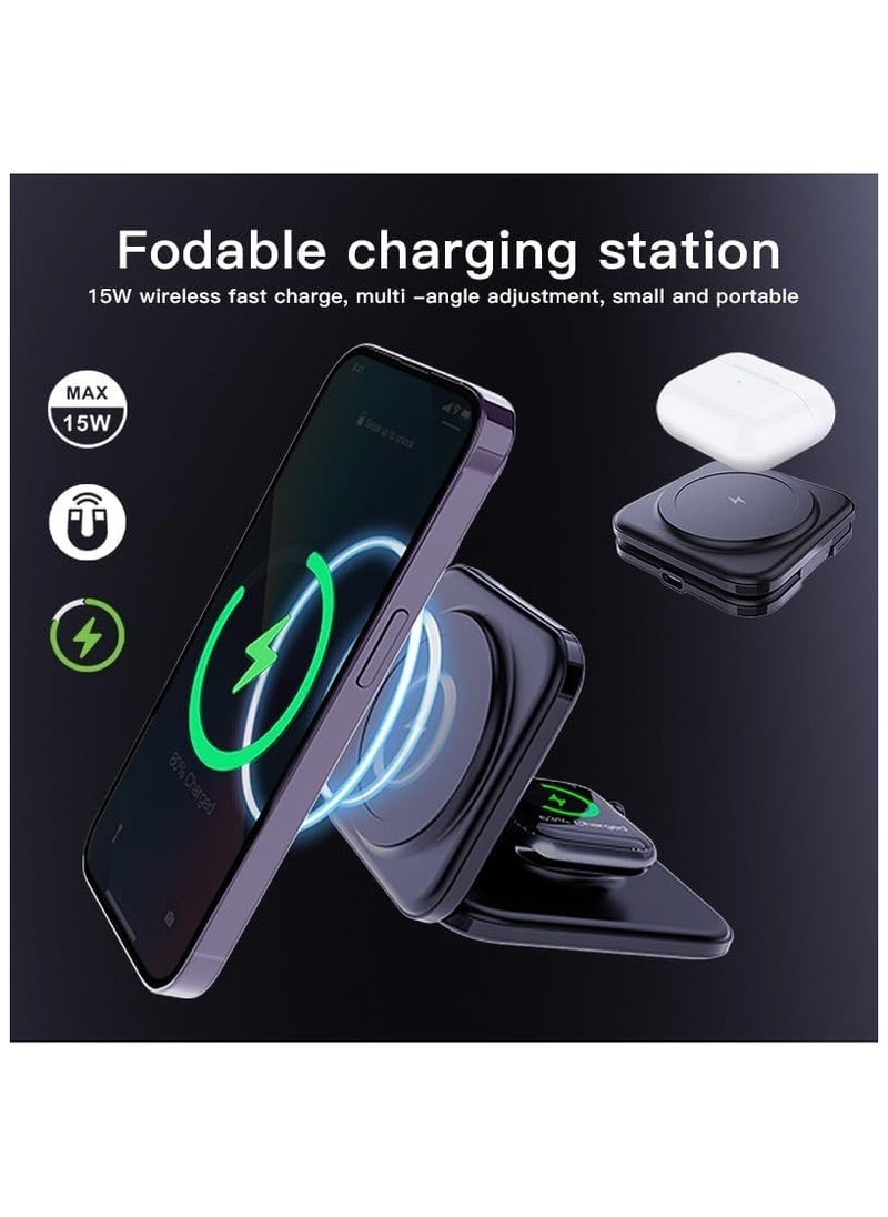 Generic - Foldable 3 in 1 Wireless Charger Compatible with MagSafe iPhone 16 15 14 13 12 Watch AirPods Lightweight Portable Strong Magnetic Attraction Suitable - Image 1