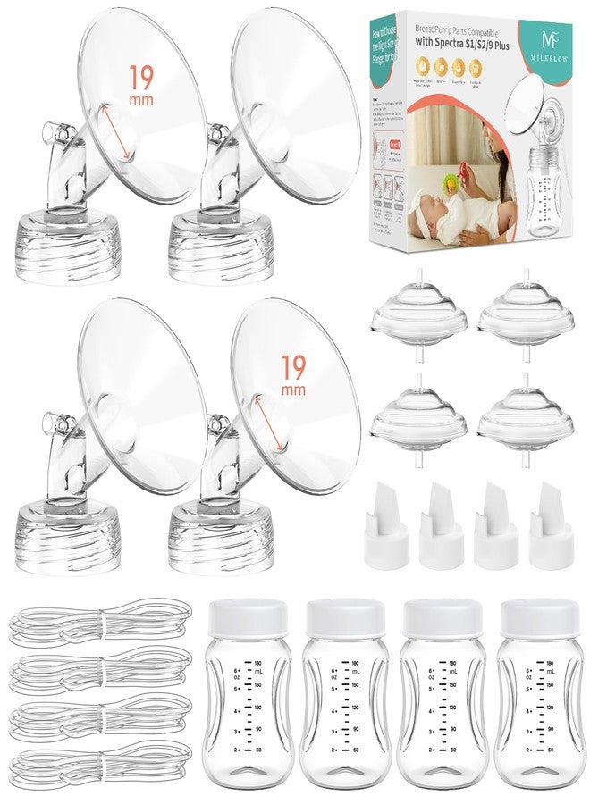 MilkFlow Pump Parts 4PCS Replacement Kit for Spectra S1/S2/S9 Plus/Synergy Gold – Includes 19mm Flanges, Duckbill Valves, Backflow Protectors, Tubes & Bottles (Not Original Accessories) - Image 1