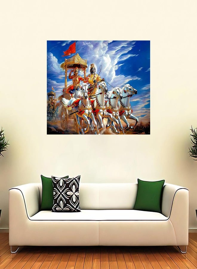 wallpics® Lord Krishna Arjun on Chariot | Sarathi | Mahabharat Gita Updes waterproof vinyl sticker Painting Poster For Home Decor,Office, Hall,Living Room,Bedroom,Kids Room (24X36 Inch) - Image 3