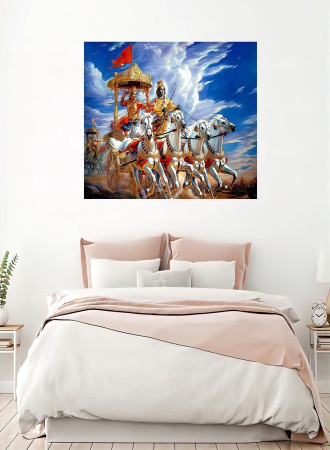wallpics® Lord Krishna Arjun on Chariot | Sarathi | Mahabharat Gita Updes waterproof vinyl sticker Painting Poster For Home Decor,Office, Hall,Living Room,Bedroom,Kids Room (24X36 Inch) - Image 5