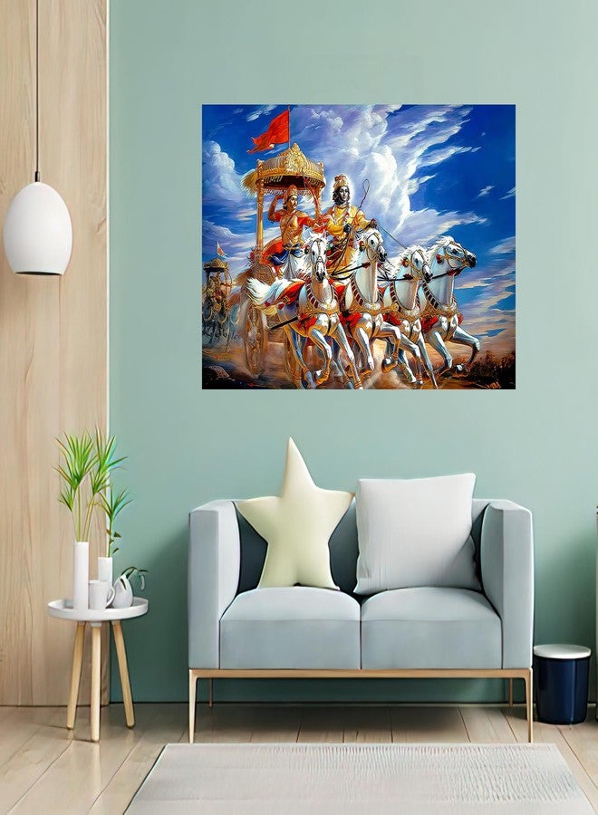 wallpics® Lord Krishna Arjun on Chariot | Sarathi | Mahabharat Gita Updes waterproof vinyl sticker Painting Poster For Home Decor,Office, Hall,Living Room,Bedroom,Kids Room (24X36 Inch) - Image 4