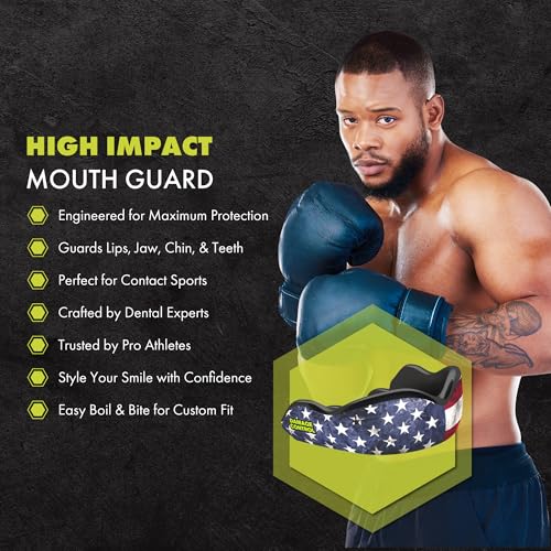 DAMAGE CONTROL High-Impact Mouth Guard – Sports Mouthguard for Boxing, Football, Lacrosse & Basketball, Protects Teeth & Jaw, Protective Mouthpiece for Adults & Youth (Adult, Old Glory American Flag) - Image 2