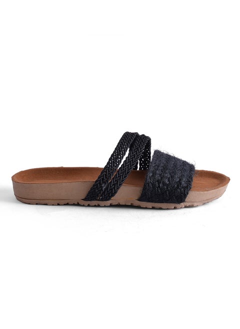 Slipper Burlap Flat Stylish SL-121 - Black