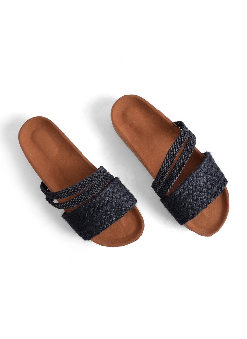 Slipper Burlap Flat Stylish SL-121 - Black