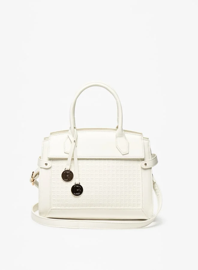 Flora Bella By Shoexpress Monogram Textured Tote Bag with Zip Closure and Double Handle