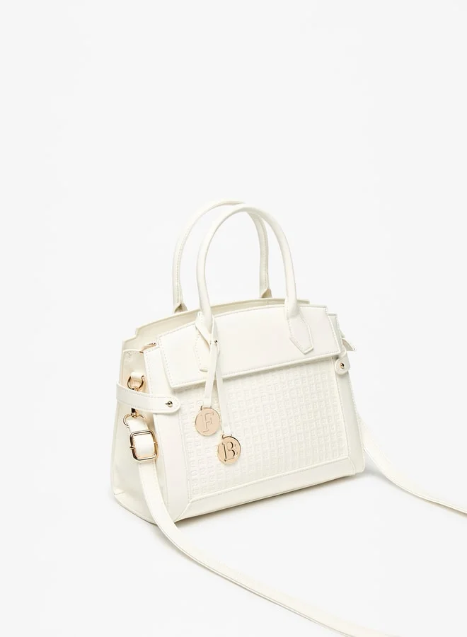 Flora Bella By Shoexpress Monogram Textured Tote Bag with Zip Closure and Double Handle