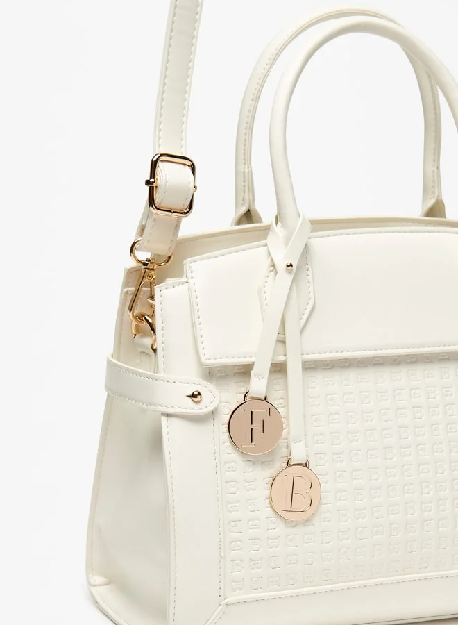 Flora Bella By Shoexpress Monogram Textured Tote Bag with Zip Closure and Double Handle