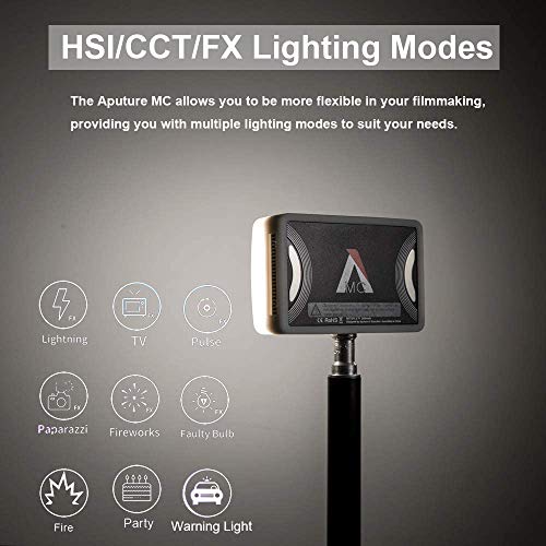 Aputure MC RGBWW On Camera Video Light, CRI/TLCI 96+, Temperature 3200K-6500K, HSI Mode,Support Magnetic Attraction and App with USB-C PD and Wireless Charging - Image 4