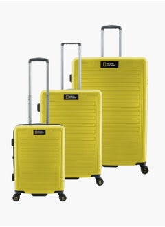 NATIONAL GEOGRAPHIC National Geographic Cruise 100% PC Hardshell Suitcase Set, Durable Lightweight  TSA Combination Lock Travel Luggage, 4 Quite Spinner Wheel, 3pcs Trolley Bag (20+24+28 Inch) Yellow.  - Image 1