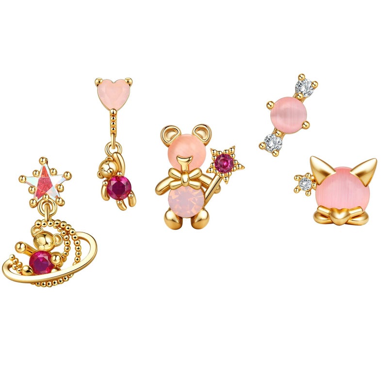 Krfy 5Pcs Dainty 14K Gold Plated Earrings for Women - Sterling Silver Post Hypoallergenic Cartilage Earrings for Women Sugar Bear Earring Sets for Multiple Piercing - Image 3