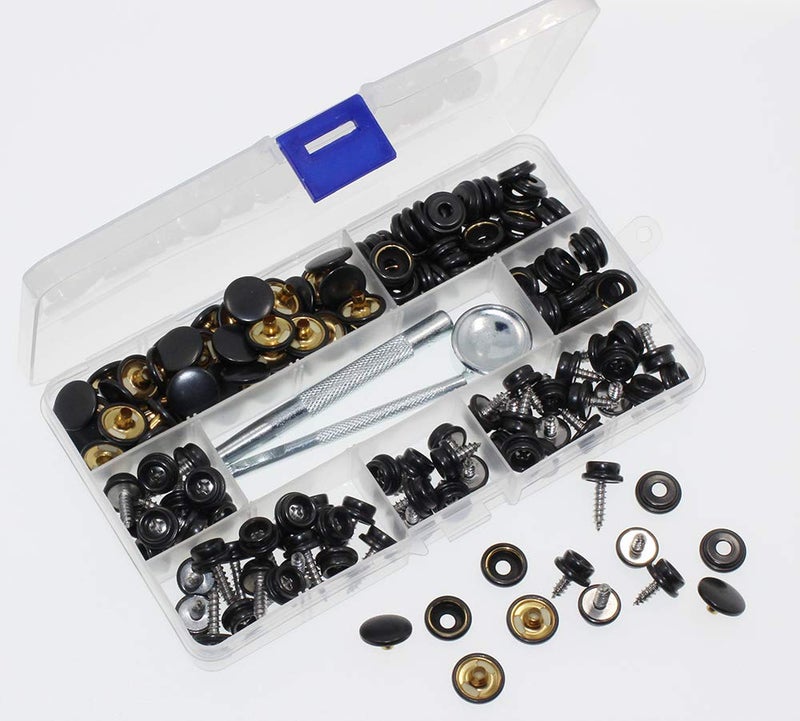 BetterJonny 180 Pieces Canvas Snap Kit, BetterJonny Stainless Steel Screws Snaps Marine Grade Canvas and Upholstery Boat Snaps Button Fastener with 3 Setting Tools for Boat Cover Furniture Black - Image 3