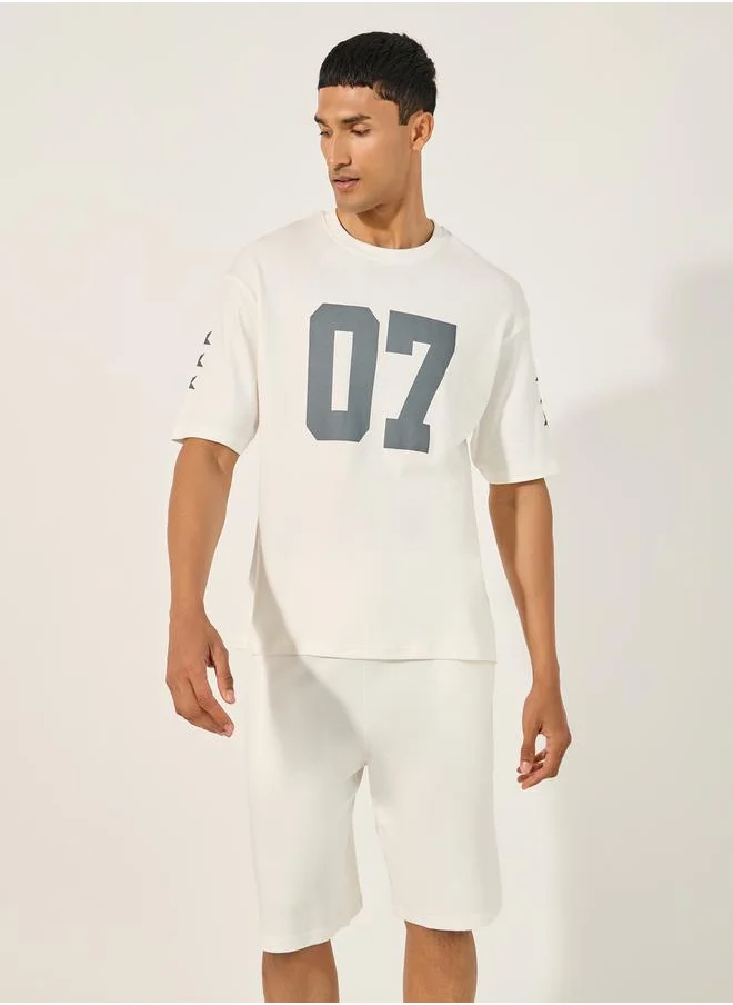 Styli Varsity Print Oversized T-Shirt and Shorts Co-Ords
