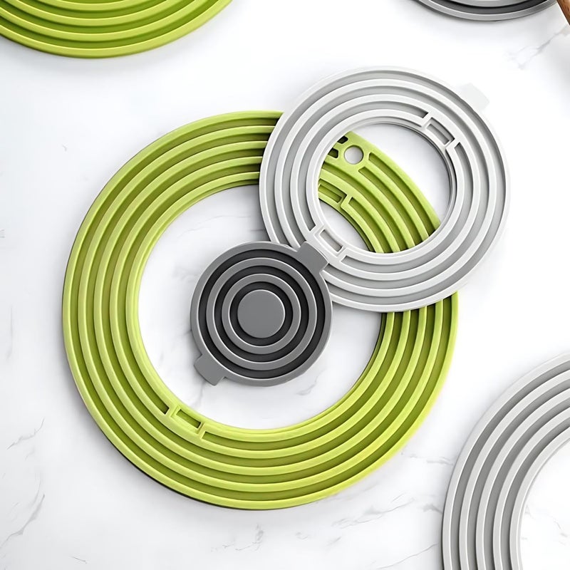 BENCI 3in1 Round Silicone Trivet Mat Drink Coaster Multipurpose for Hot Pots Dishes Bowls Cups Heat Resistant NonSlip Pad Tabletop Protection Green 2 Set 20 CM - Image 3