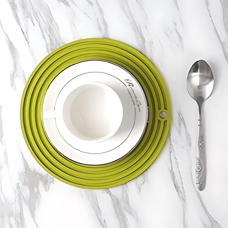 BENCI 3in1 Round Silicone Trivet Mat Drink Coaster Multipurpose for Hot Pots Dishes Bowls Cups Heat Resistant NonSlip Pad Tabletop Protection Green 2 Set 20 CM - Image 5