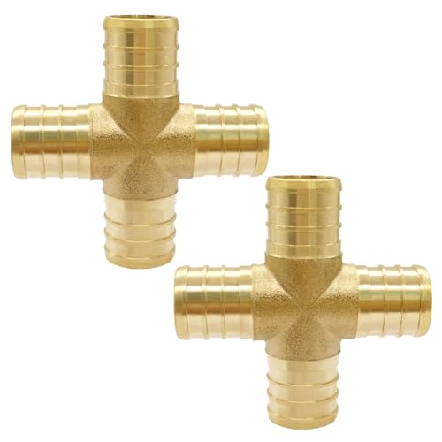 Uenede 2PCS LF Brass 34 Inch PEX 4 Way Cross Coupling Barb Crimp Pipe Tube Fitting - Image 1