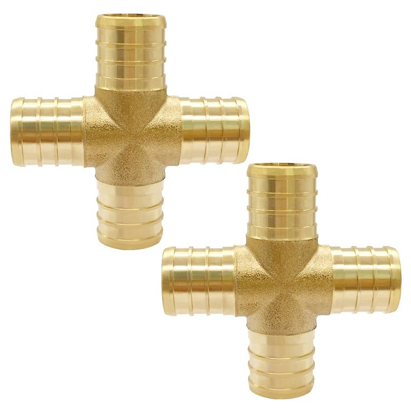 Uenede 2PCS LF Brass 34 Inch PEX 4 Way Cross Coupling Barb Crimp Pipe Tube Fitting - Image 2