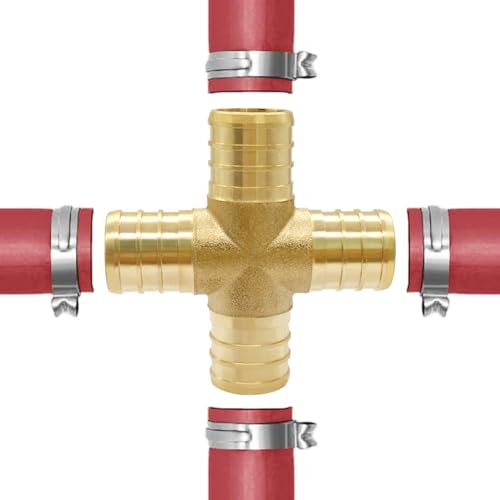 Uenede 2PCS LF Brass 34 Inch PEX 4 Way Cross Coupling Barb Crimp Pipe Tube Fitting - Image 3