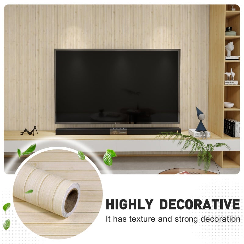 Qianglive Bamboo Wallpaper Peel and Stick - 17.3â€x120â€ Realistic Wood Slat Texture, Self-Adhesive Vinyl for Accent Wall, Bathroom, Spa Room, Natural Decor, Waterproof & Easy Install Beige - Image 3