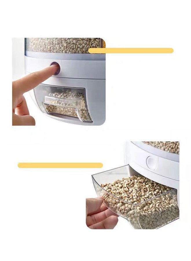MosQuick Food Storage Containers Rice Dispenser Countertop Cereal Grain Pulses Container 6 Grid Durable Lid Rotating Containers For Kitchen,Containers For Storage, Grain Storage Containers, Brown - Image 3