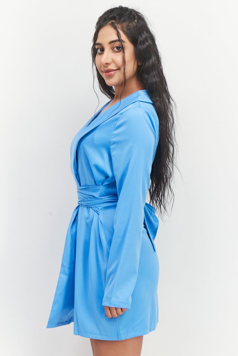 In the style Women Solid Casual Mini Dress, Blue - Image 3