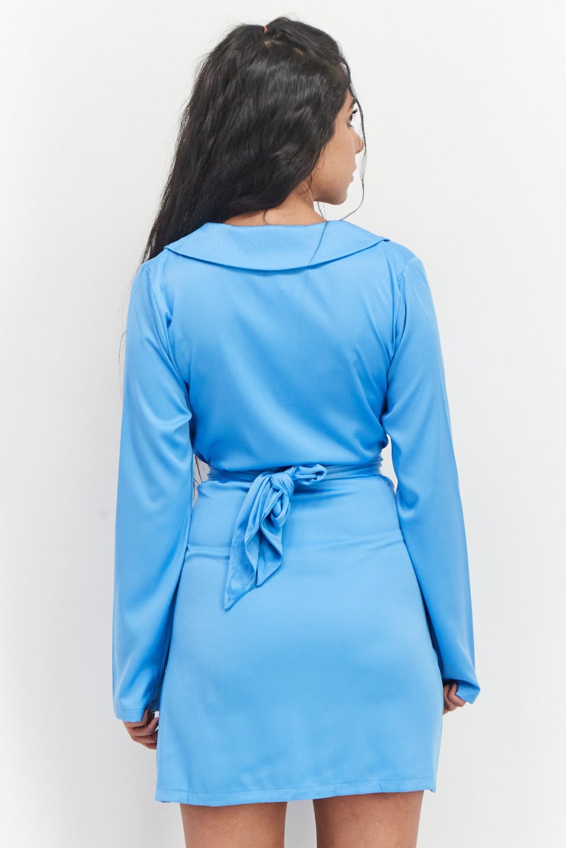 In the style Women Solid Casual Mini Dress, Blue - Image 2