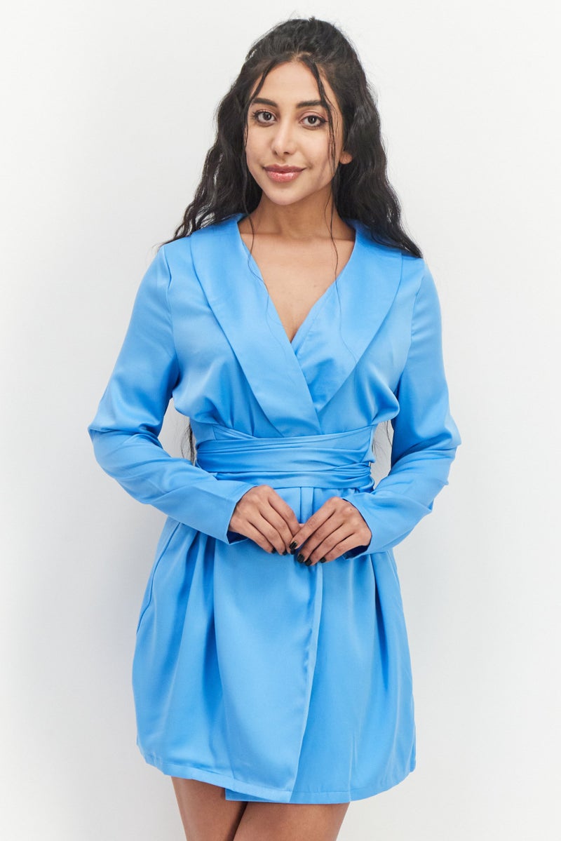 In the style Women Solid Casual Mini Dress, Blue - Image 1