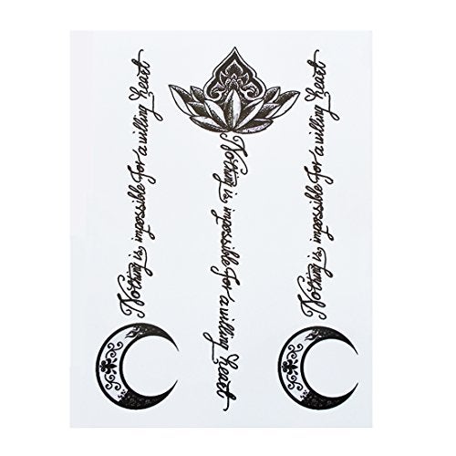 S.A.V.I 3D Temporary Tattoo Waterproof Sticker Beautiful Black Big Flower Text Moon Popular New Designs Size - 21x15cm (793), Multicolor, 4 g - Image 1