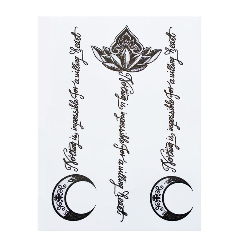 S.A.V.I 3D Temporary Tattoo Waterproof Sticker Beautiful Black Big Flower Text Moon Popular New Designs Size - 21x15cm (793), Multicolor, 4 g - Image 3