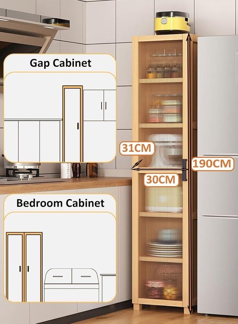 Narrow Storage Cabinets, Small Corner Storage Cabinets, Independent Floor Cabinets with Adjustable Partitions and Transparent Doors, Suitable for Small Spaces Such As Bathrooms, Kitchens, and Laundry Rooms (30 * 31 * 190cm) - Image 4