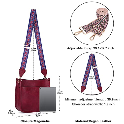 HKCLUF Crossbody Bags for Women Trendy Vegan Leather Hobo Handbags With 2 Adjustable Guitar Strap Crossbody Bucket Purse for Women(Red) - Image 4