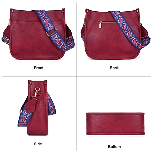 HKCLUF Crossbody Bags for Women Trendy Vegan Leather Hobo Handbags With 2 Adjustable Guitar Strap Crossbody Bucket Purse for Women(Red) - Image 2