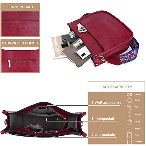 HKCLUF Crossbody Bags for Women Trendy Vegan Leather Hobo Handbags With 2 Adjustable Guitar Strap Crossbody Bucket Purse for Women(Red) - Image 3
