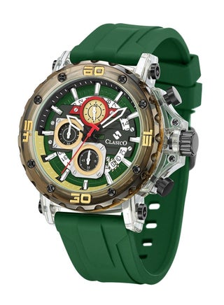 Clasico Obsidian Drive Men’s Luxury Chronograph Watch | 45mm Green Dial | Elite PE903 Movement | Green Silicone Strap | 3ATM Water Resistant Luxury Watch - view 3