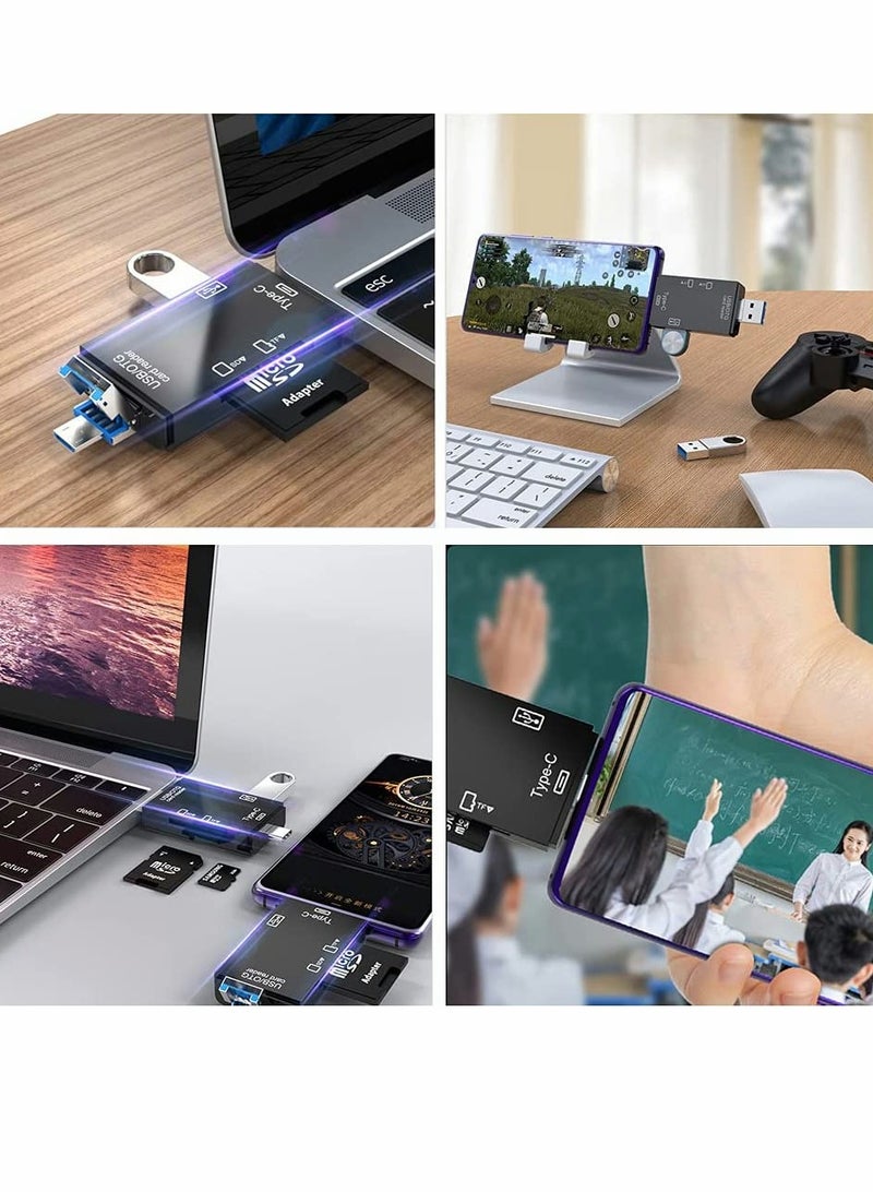 SD Card Reader, 6-in-1 USB C/Micro/USB Memory Reader Camera Viewer