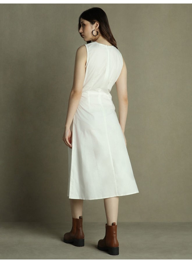 Dennis Lingo Offwhite Slim Fit Dress for Women - 100% Cotton  - Image 3