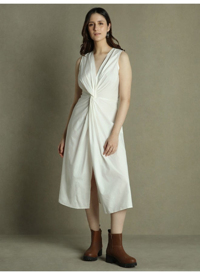 Dennis Lingo Offwhite Slim Fit Dress for Women - 100% Cotton  - Image 1