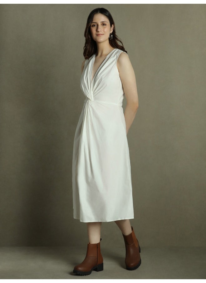 Dennis Lingo Offwhite Slim Fit Dress for Women - 100% Cotton  - Image 5