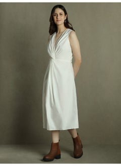 Dennis Lingo Offwhite Slim Fit Dress for Women - 100% Cotton  - Image 5