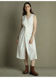 Dennis Lingo Offwhite Slim Fit Dress for Women - 100% Cotton  - Image 1